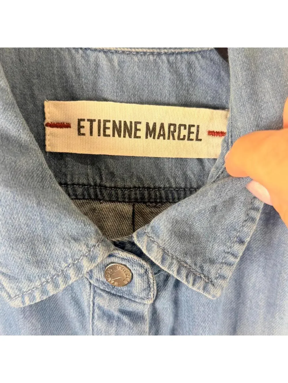 Etienne Marcel Jackie Denim Mini Dress Snap Button Chambray Blue Women's Small - Picture 4 of 9
